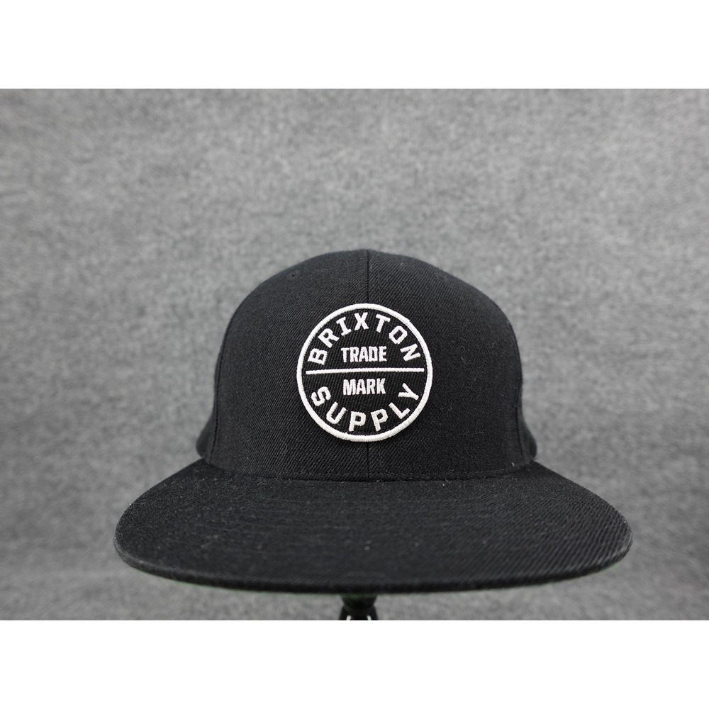Brixton‎ Snapback Hat Mens OSFM Black Embroidered Logo Patch Flat Bill Cap